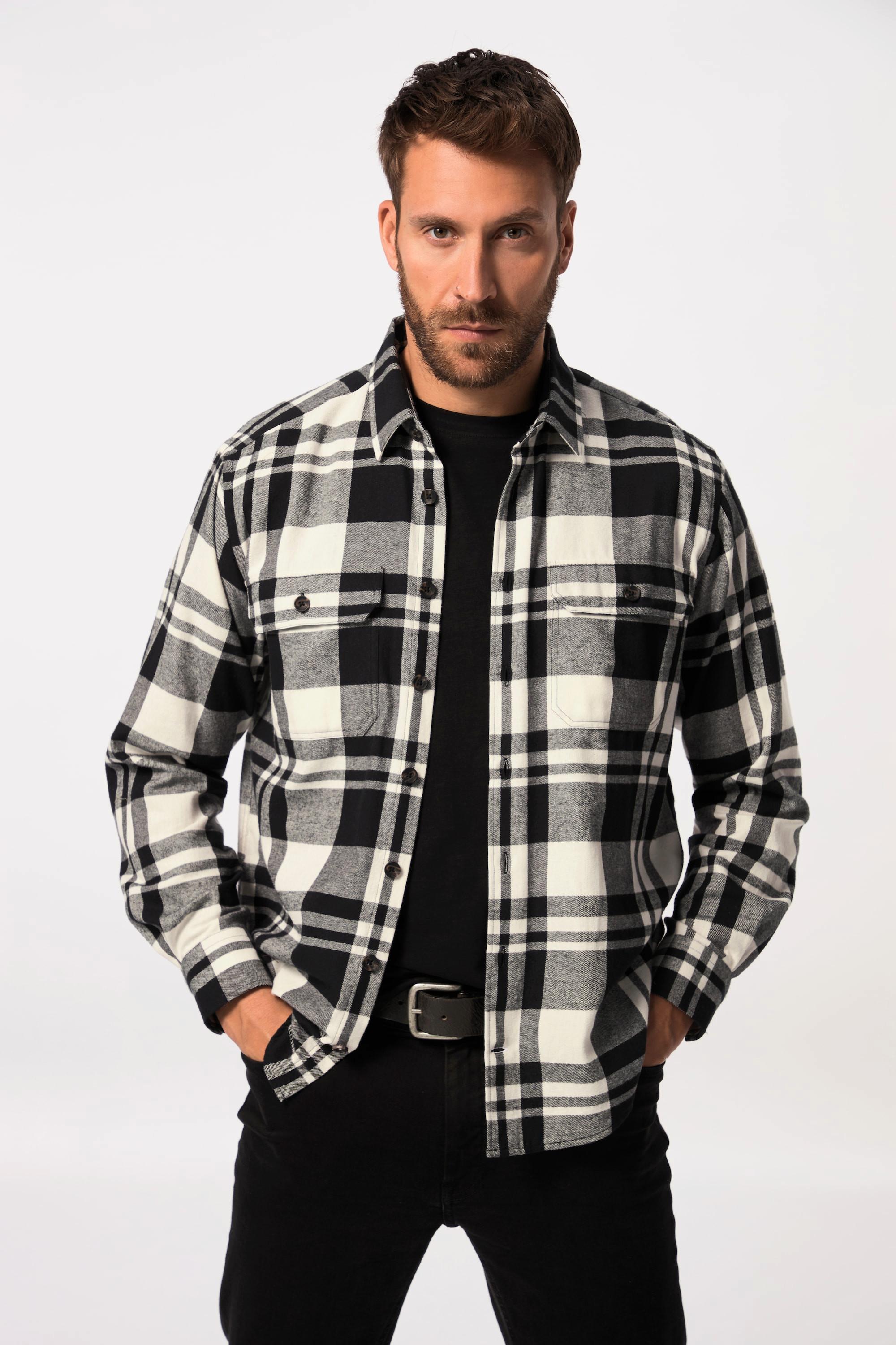 JP1880  Chemise en flanelle à carreaux, manches longues et col Kent Coupe Modern Fit, Tall 