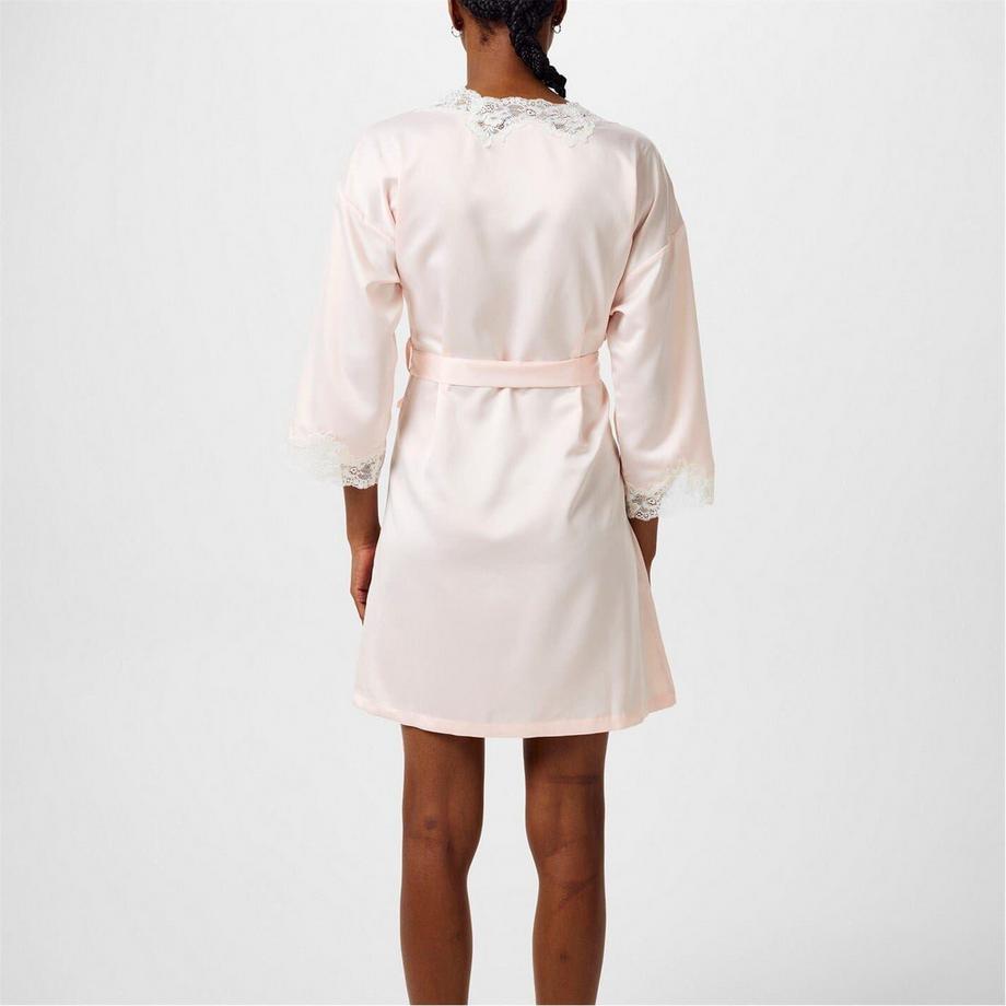 Ralph Lauren Satin Morgenmantel mit Spitzenverzierung  