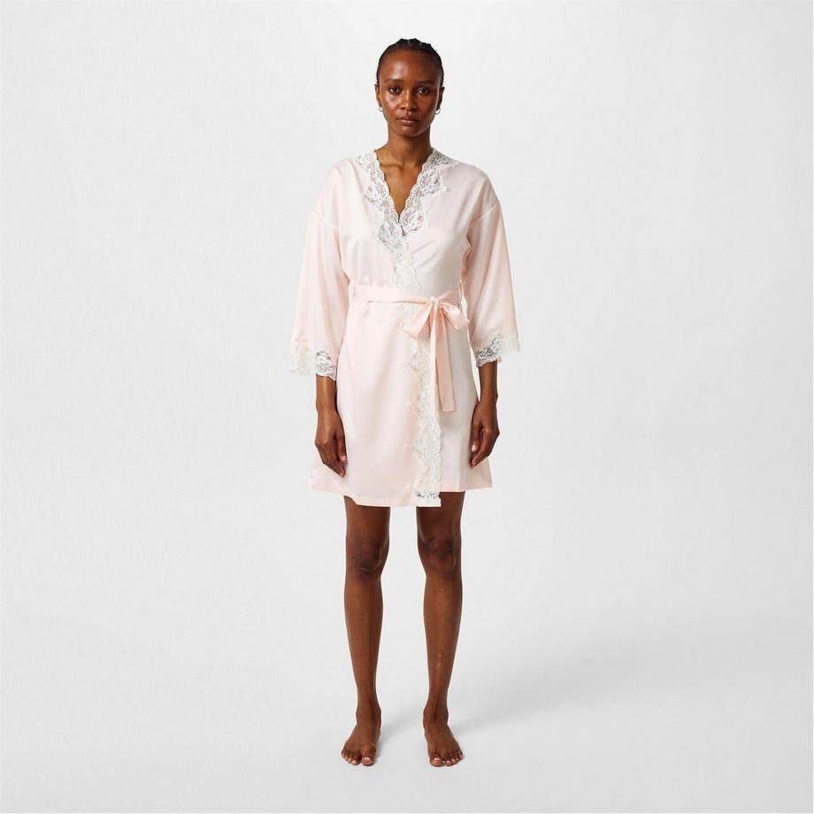 Ralph Lauren Satin Morgenmantel mit Spitzenverzierung  
