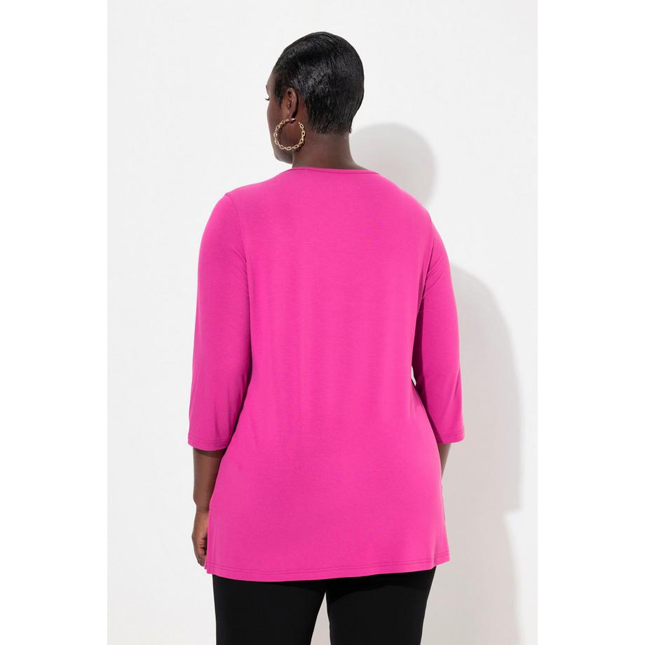 Ulla Popken T-shirt Décolleté Rond Profond Manches 3/4  