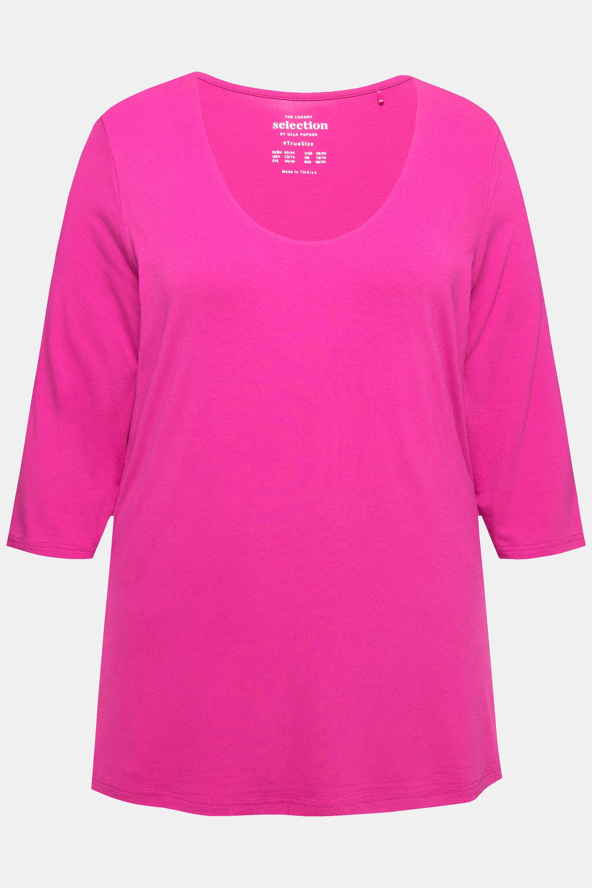 Ulla Popken  Shirt, tiefer Rundhalsausschnitt, 3/4 Arm 