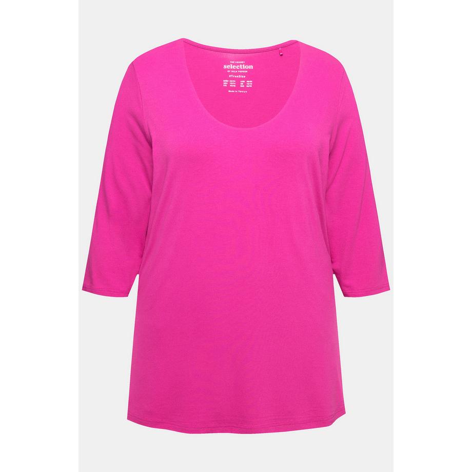 Ulla Popken T-shirt Décolleté Rond Profond Manches 3/4  