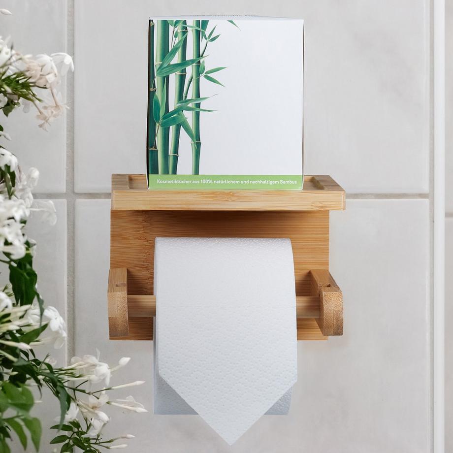 B2X  Toilettenpapierhalter aus Bambus mit Ablage 