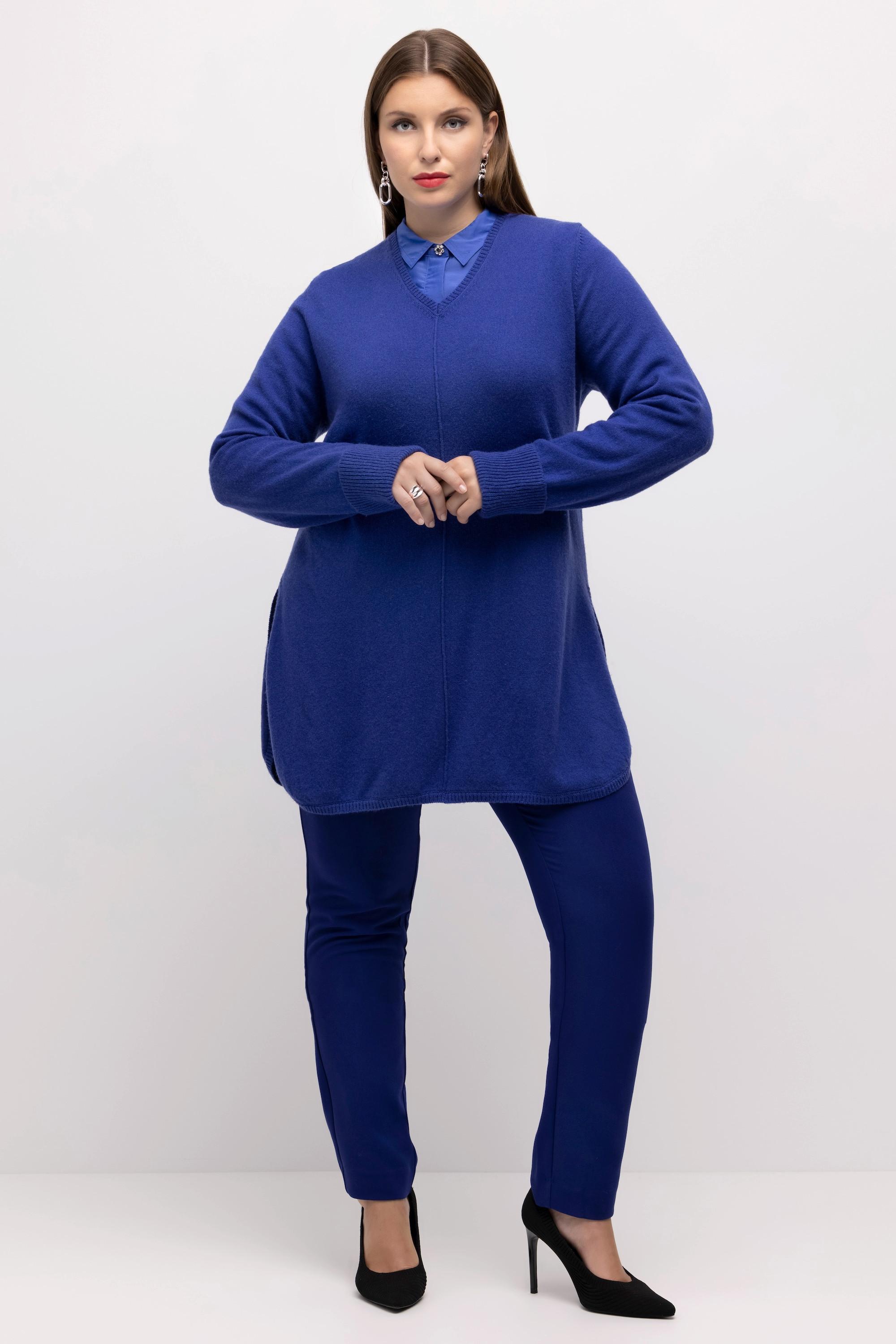 Ulla Popken  Pullover, edler Wollmix, Biese, V-Ausschnitt, Langarm 