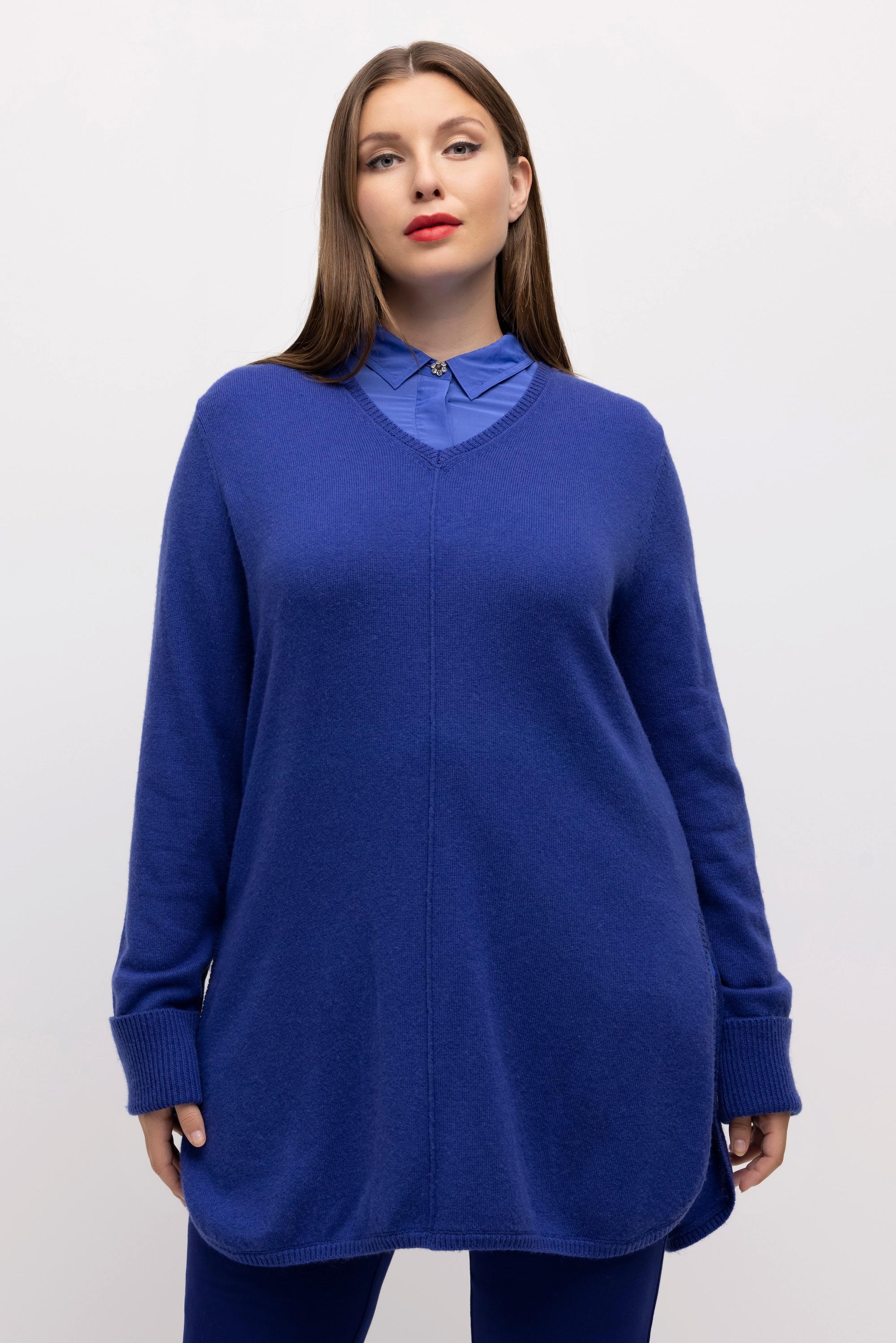 Ulla Popken  Pullover, edler Wollmix, Biese, V-Ausschnitt, Langarm 