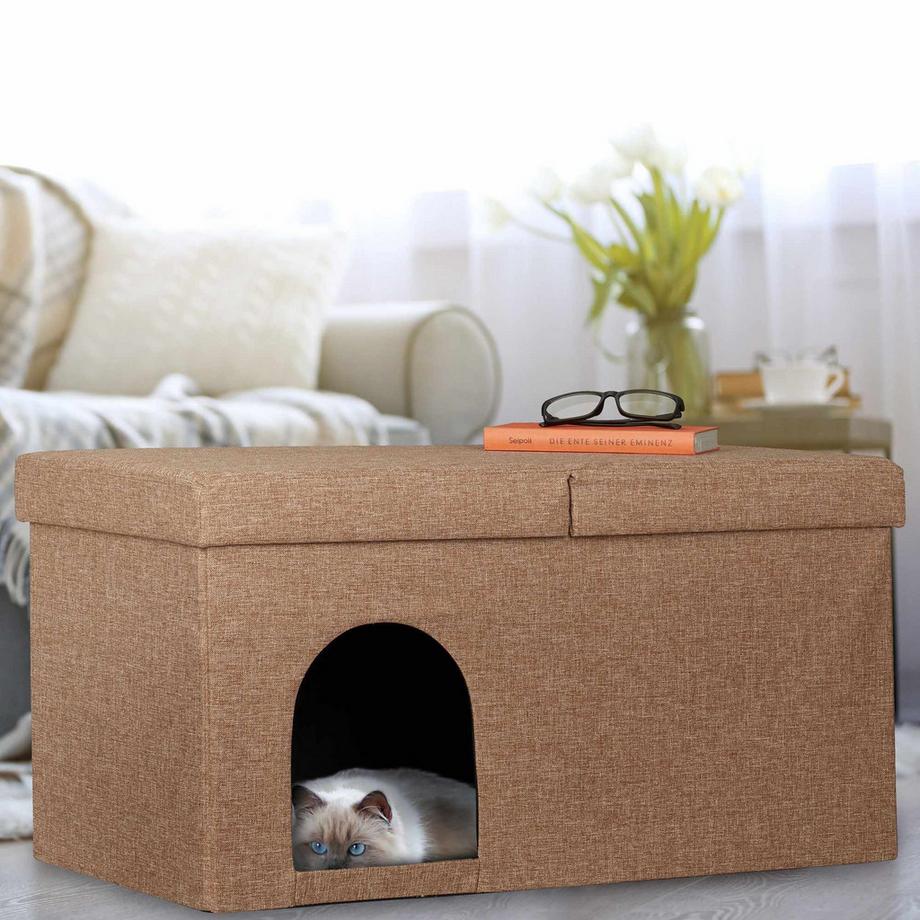 B2X  Grotte pour chat marron clair avec couvercle 