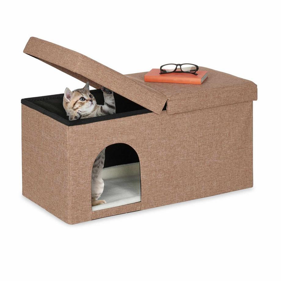 B2X  Grotte pour chat marron clair avec couvercle 