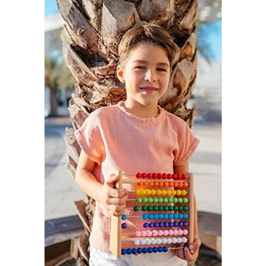 Activity-board  Rechenrahmen aus Buche für Grundschüler / 100 Holzrechenbrett / bunte Kugeln mit Aufgaben 
