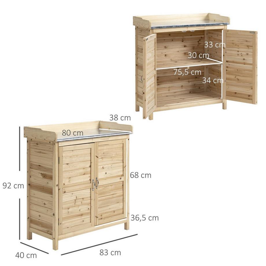 Northio  Gartenschrank Pflanztisch Mit Unterschrank Holz Geräteschrank Schrank Mit 2 Einlegeböden Geräteschuppen Garten Schuppen Outdoor Natur 83 X 40 X 92 Cm 