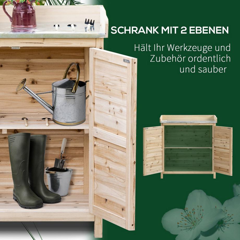 Northio  Gartenschrank Pflanztisch Mit Unterschrank Holz Geräteschrank Schrank Mit 2 Einlegeböden Geräteschuppen Garten Schuppen Outdoor Natur 83 X 40 X 92 Cm 