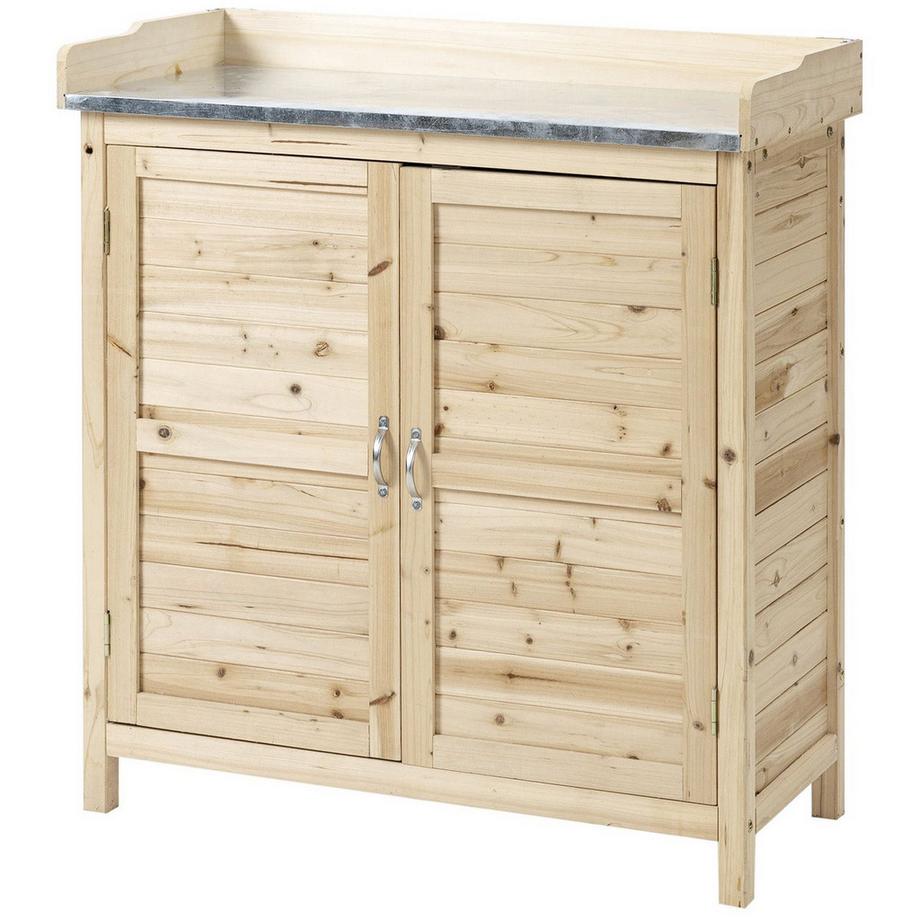 Northio  Gartenschrank Pflanztisch Mit Unterschrank Holz Geräteschrank Schrank Mit 2 Einlegeböden Geräteschuppen Garten Schuppen Outdoor Natur 83 X 40 X 92 Cm 