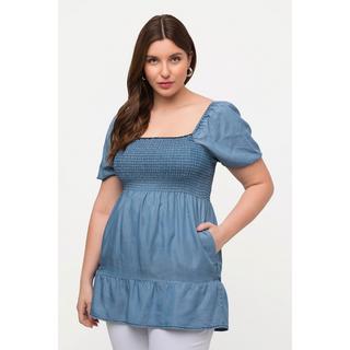 Ulla Popken  Smok-Longbluse, A-Linie, Carree-Ausschnitt, Halbarm 