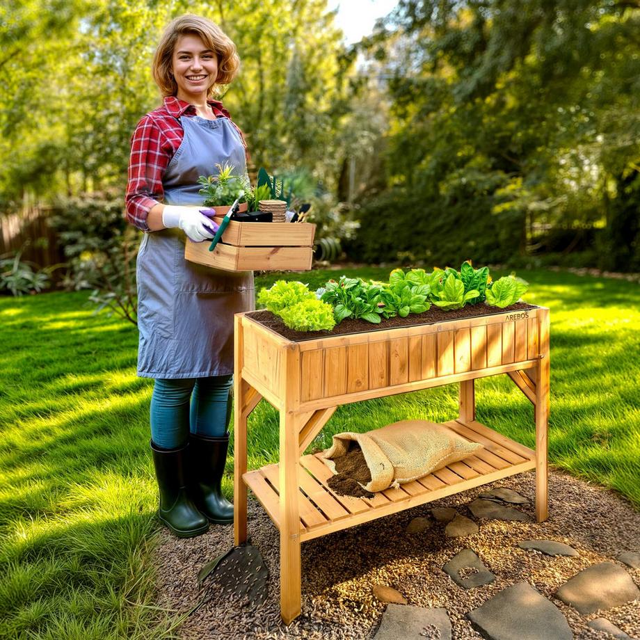 Arebos Letto rialzato Scaffale in legno Fioriera Telaio freddo  