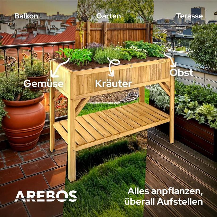 Arebos Letto rialzato Scaffale in legno Fioriera Telaio freddo  