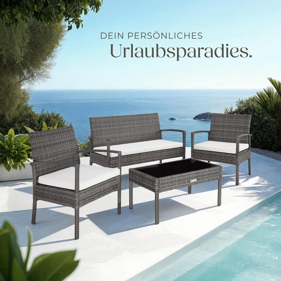 Tectake Salottino in rattan  Sparta per 4 persone  