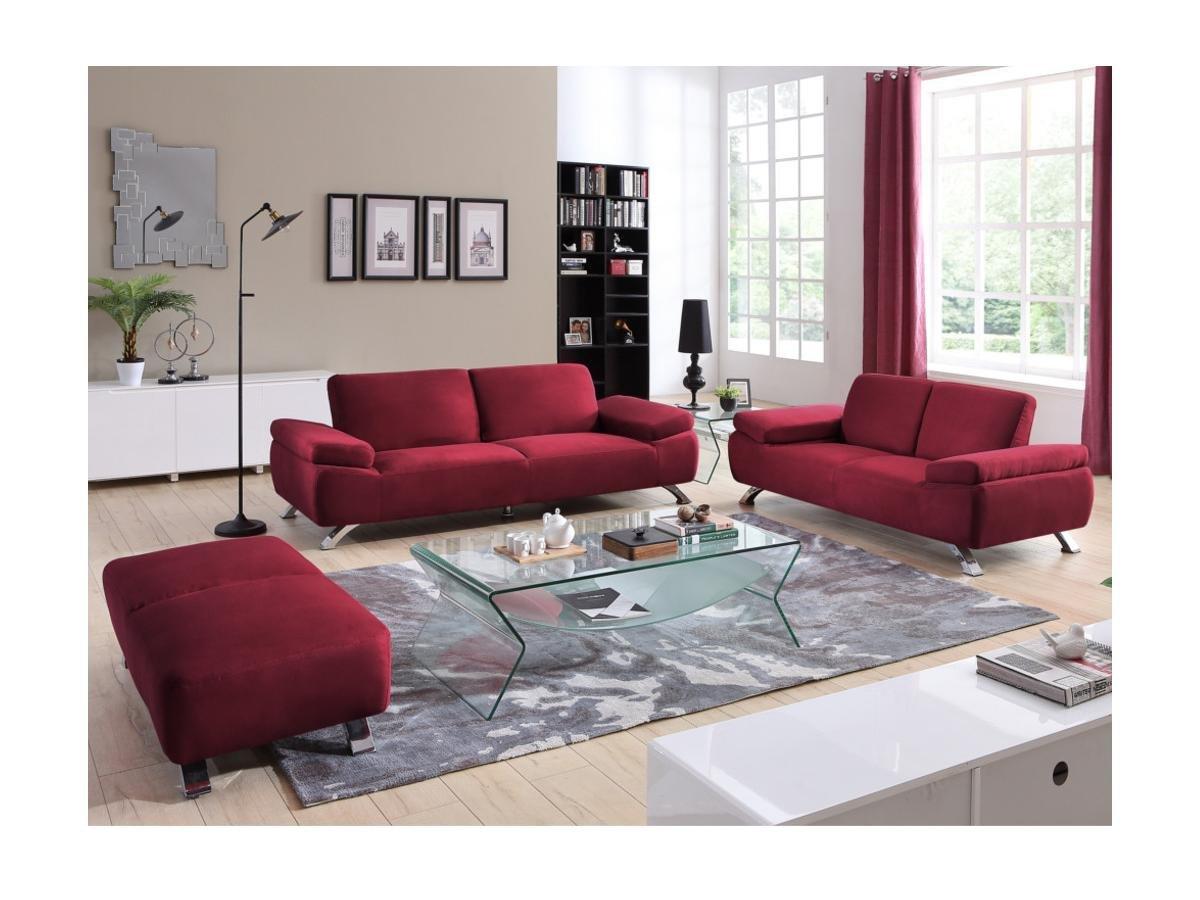 Vente-unique Couchgarnitur 3+2 - Microfaser - Rot - POLKA  