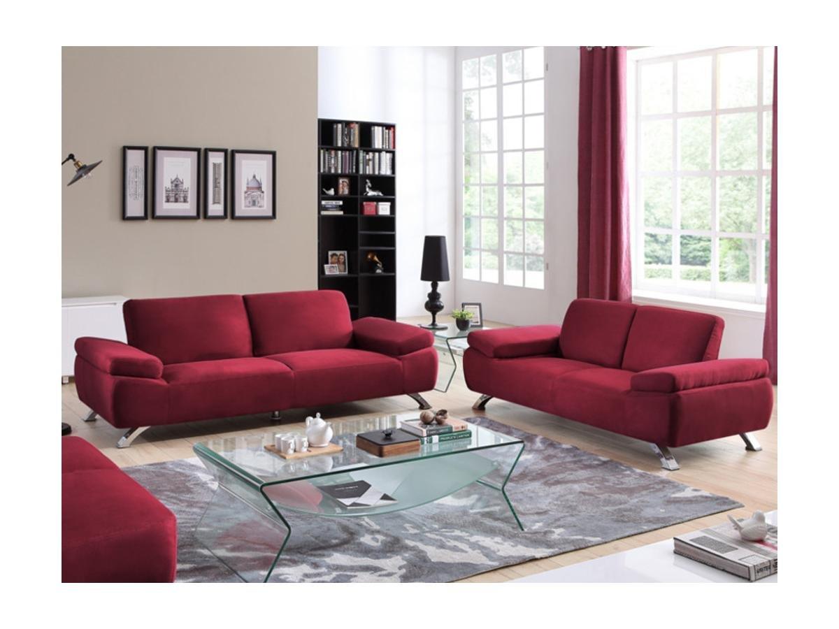 Vente-unique Couchgarnitur 3+2 - Microfaser - Rot - POLKA  