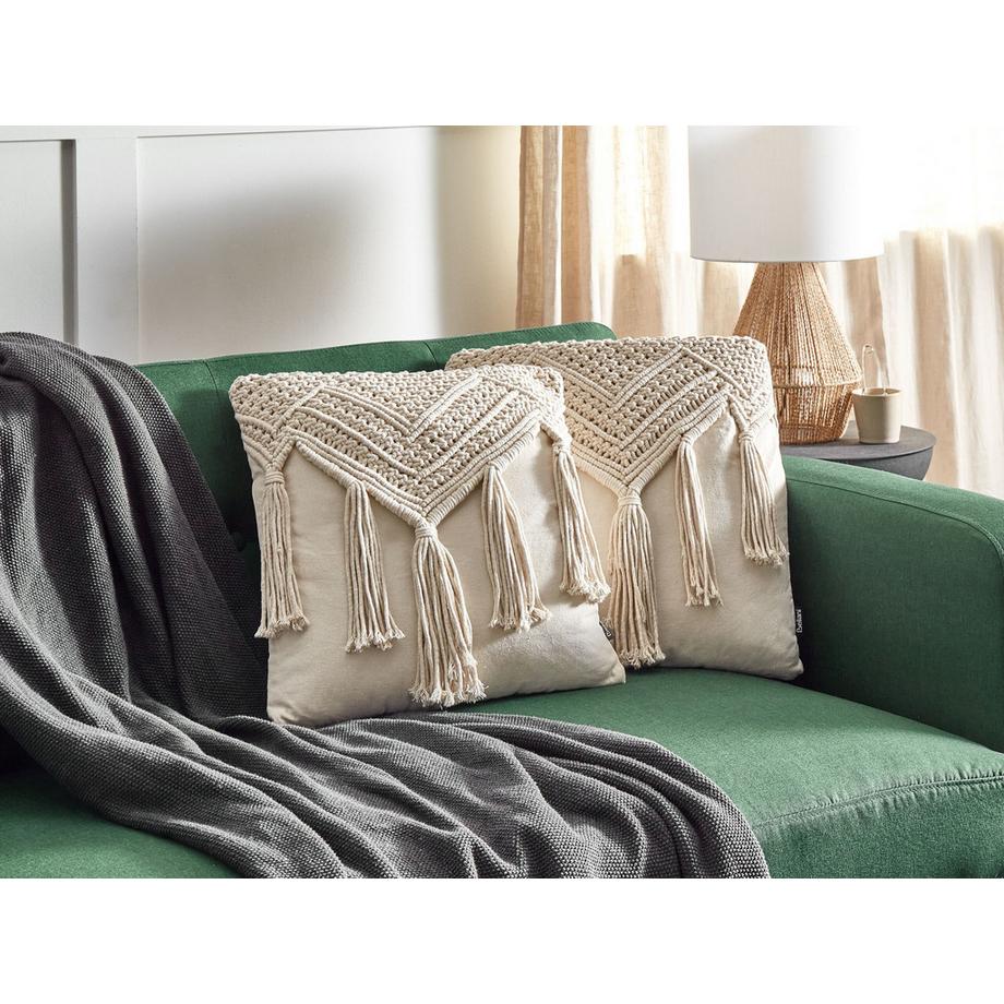 Beliani Lot de 2 coussins décoratifs en Coton Boho BEDADI  