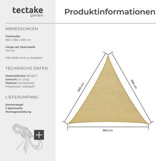 Tectake Voile d'ombrage triangulaire, beige  