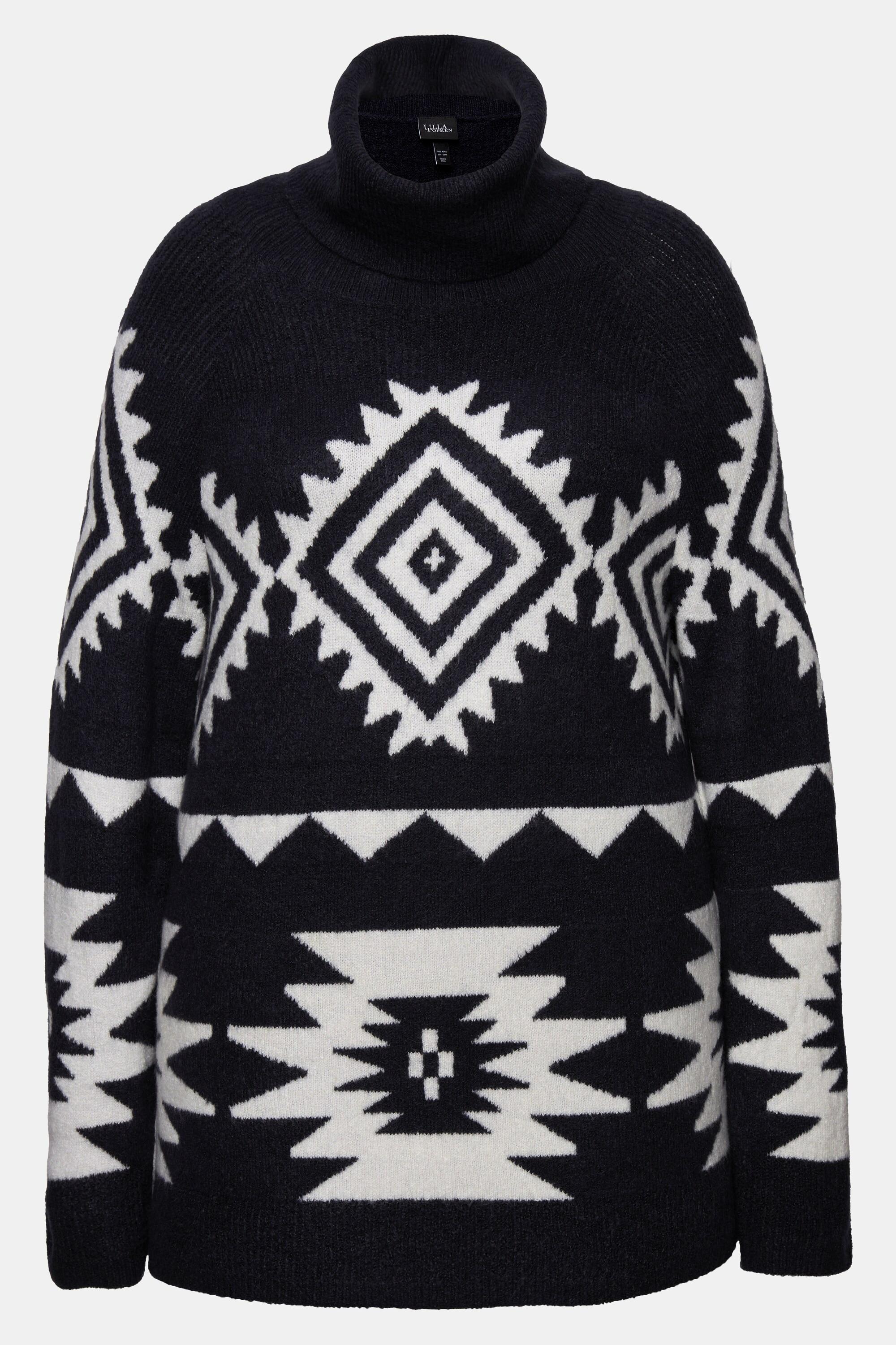 Ulla Popken  Pullover, grafisches Muster, Rollkragen, Langarm 