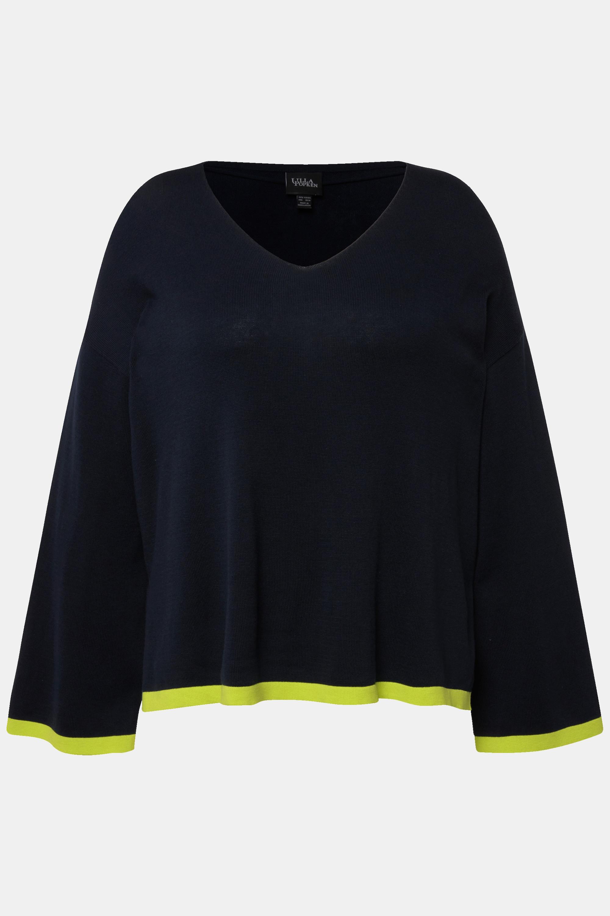 Ulla Popken  Pullover, farbige Bündchen, V-Ausschnitt, Lagarm 