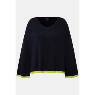 Ulla Popken  Pullover, farbige Bündchen, V-Ausschnitt, Lagarm 