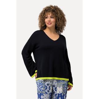 Ulla Popken  Pullover, farbige Bündchen, V-Ausschnitt, Lagarm 