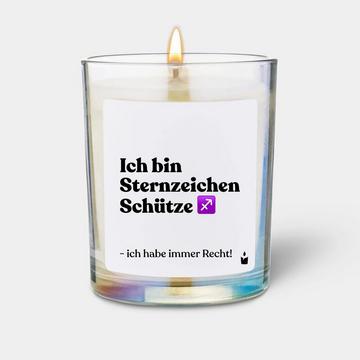 Bougie parfumée Woody Ich bin Sternzeichen Schütze - ich habe immer Recht!