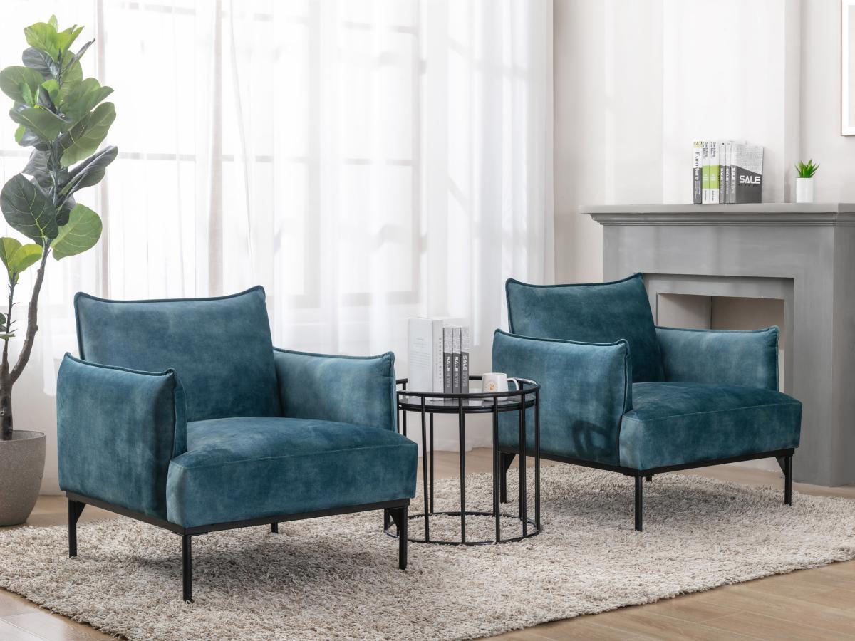 Vente-unique Fauteuil en velours bleu canard JOEL  