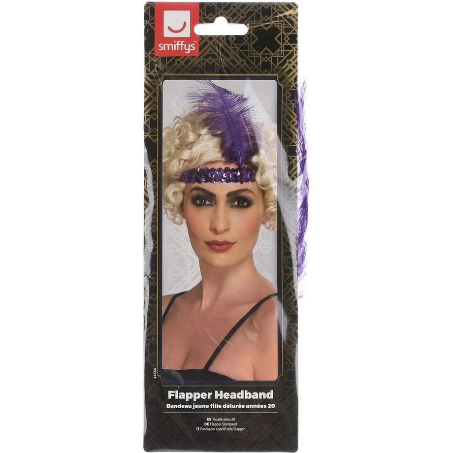 smiffys Flapper Kopfbedeckung mit Pailletten und Feder  