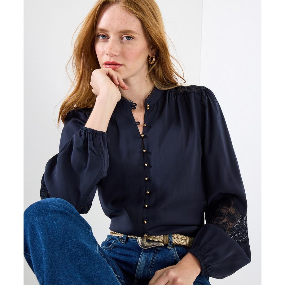 Marineblaue Satinbluse