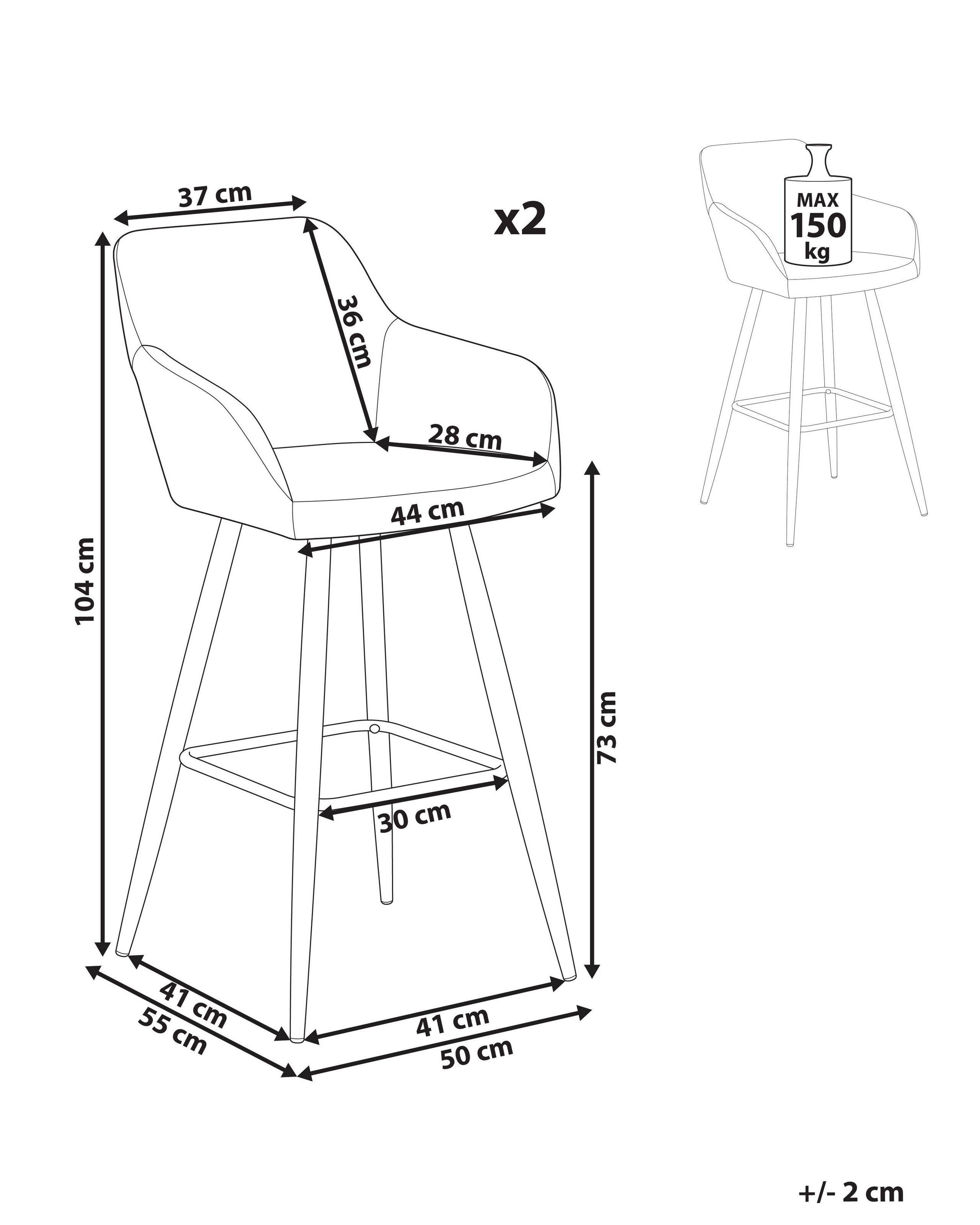 Beliani Lot de 2 chaises de bar en Velours Moderne CASMALIA  