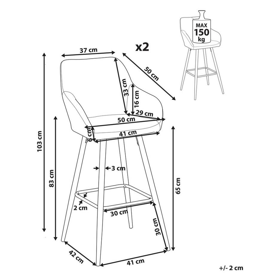 Beliani Set mit 2 Barstühlen aus Samtstoff Modern CASMALIA  