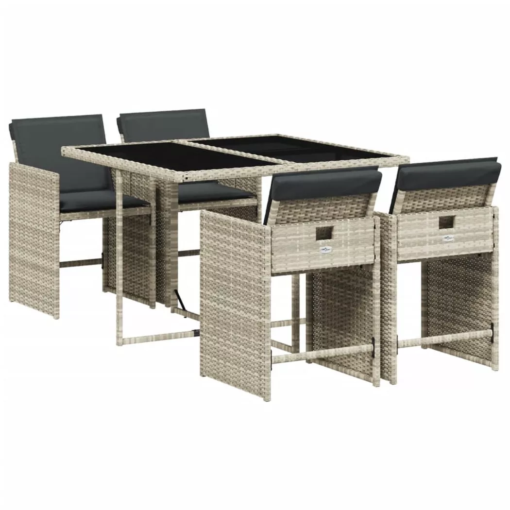 Ensemble à manger de jardin et coussins 5 pcs gris clair rotin - Vidaxl