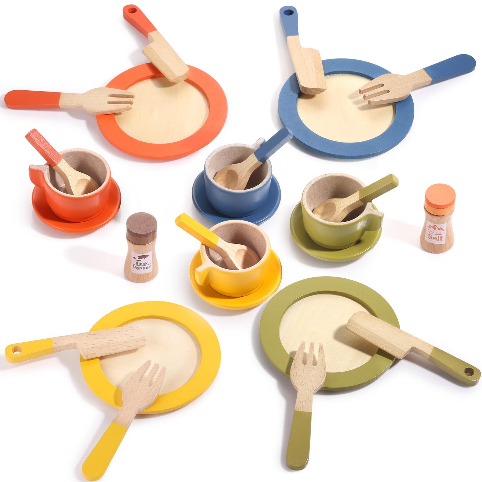 Activity-board  Set de vaisselle en bois pour cuisines d'enfants Accessoires de cuisine ludique Accessoires de cuisine pour enfants 