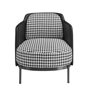 ANGEL CERDA Fauteuil en tissu noir et blanc et similicuir noir  