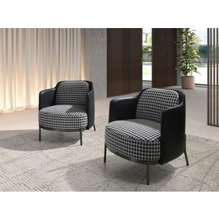 ANGEL CERDA Fauteuil en tissu noir et blanc et similicuir noir  