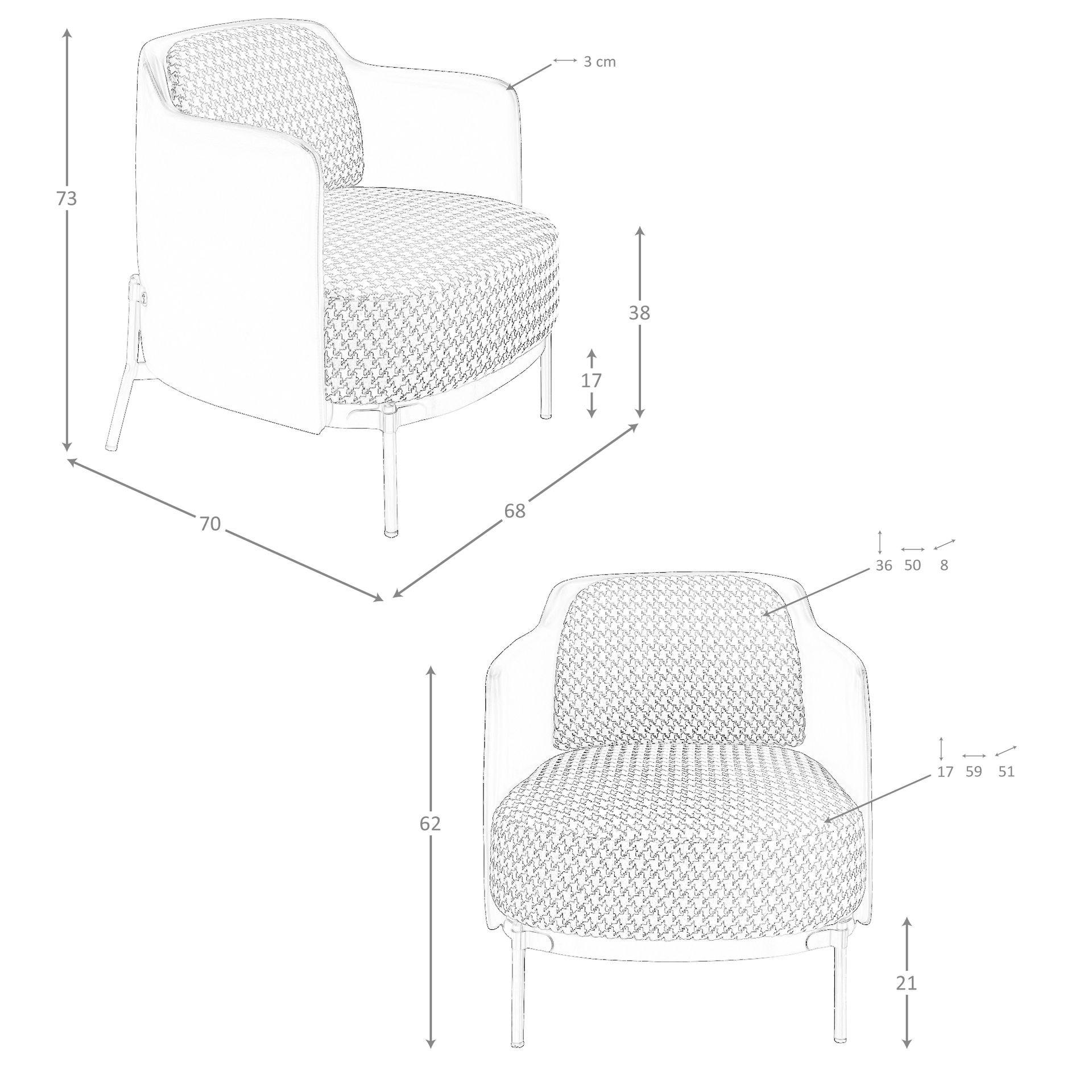 ANGEL CERDA Fauteuil en tissu noir et blanc et similicuir noir  