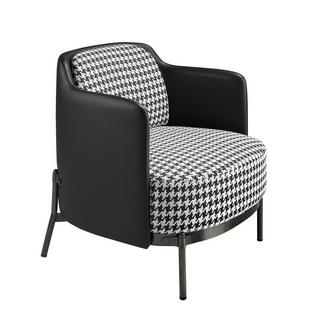 ANGEL CERDA Fauteuil en tissu noir et blanc et similicuir noir  
