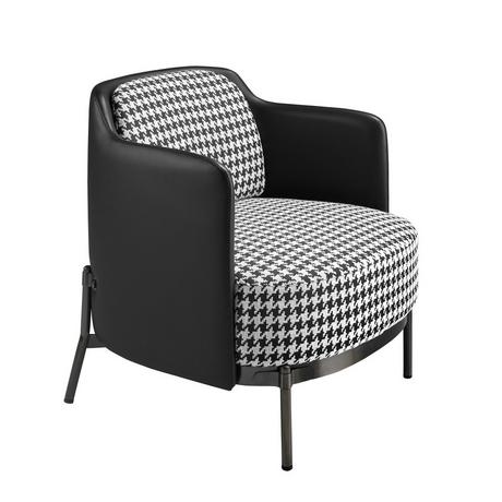 ANGEL CERDA Fauteuil en tissu noir et blanc et similicuir noir  