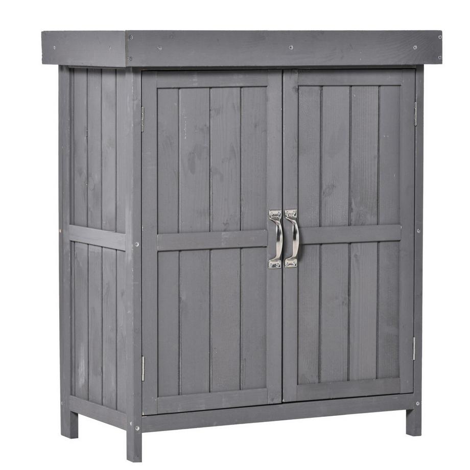 Armoire De Jardin Armoire D'Équipement Résistante Aux Intempéries En Bois De Sapin, Double Porte, 2 Compartiments, Gris Foncé, 74X43X88Cm