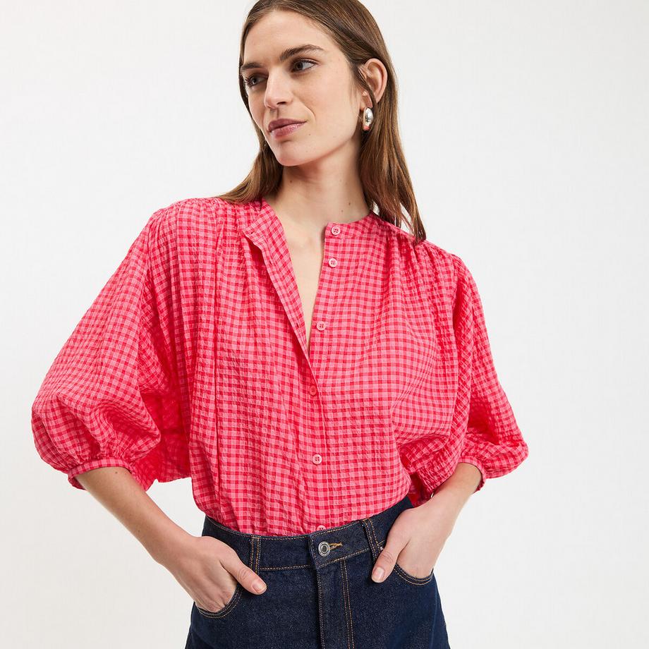 Kariertes Mao-Kragen-Hemd