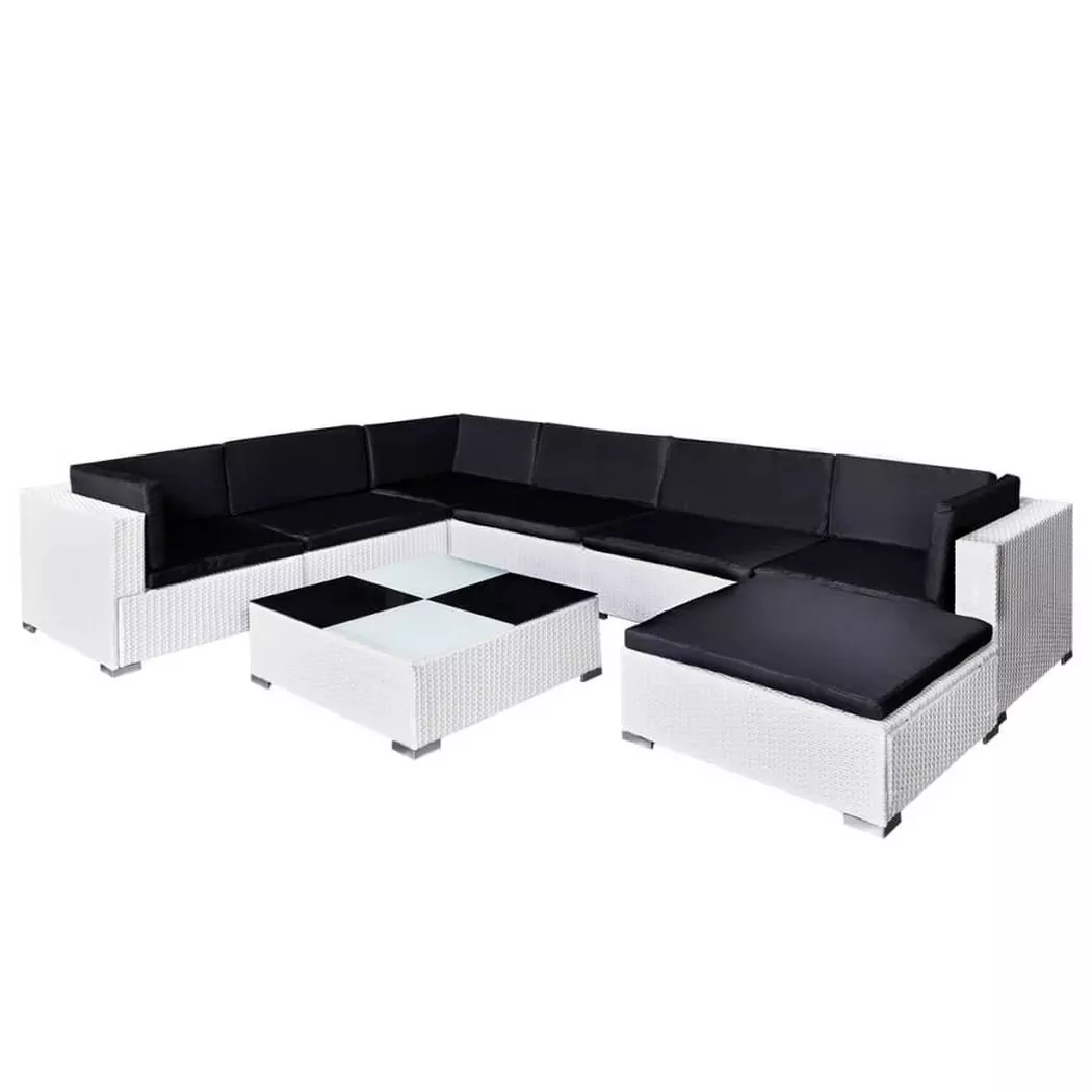 Vidaxl - Salon de jardin 8 pcs avec coussins Résine tressée Blanc