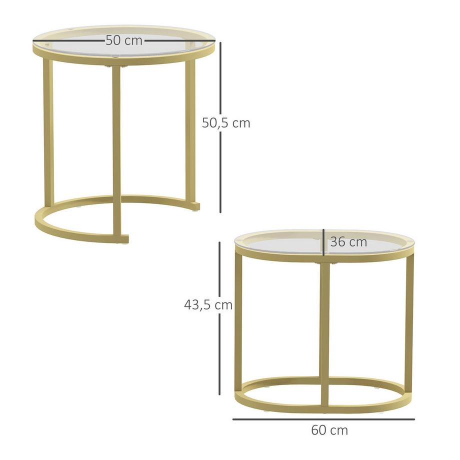 Northio Couchtisch rund 2er Set Stapelbarer Beistelltisch mit Stahlrahmen, Wohnzimmertisch Kaffeetisch für Wohnzimmer Schlafzimmer Gold Aosom  