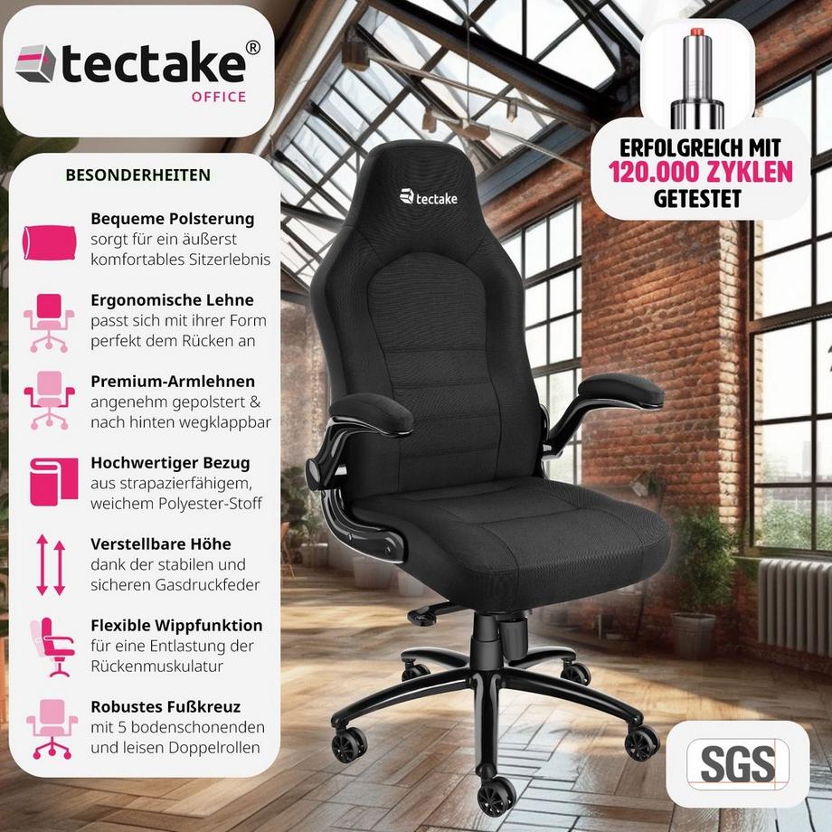 Tectake Bürostuhl Springsteen ergonomische Form dicke Polsterung  