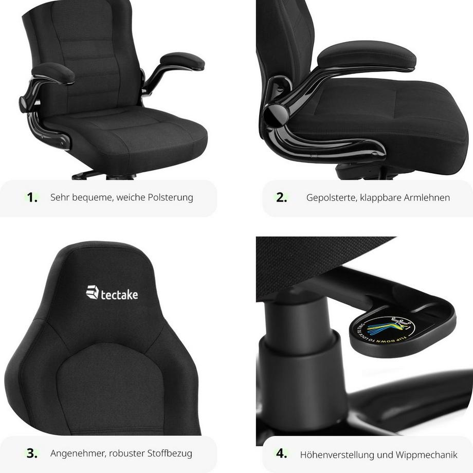 Tectake Bürostuhl Springsteen ergonomische Form dicke Polsterung  