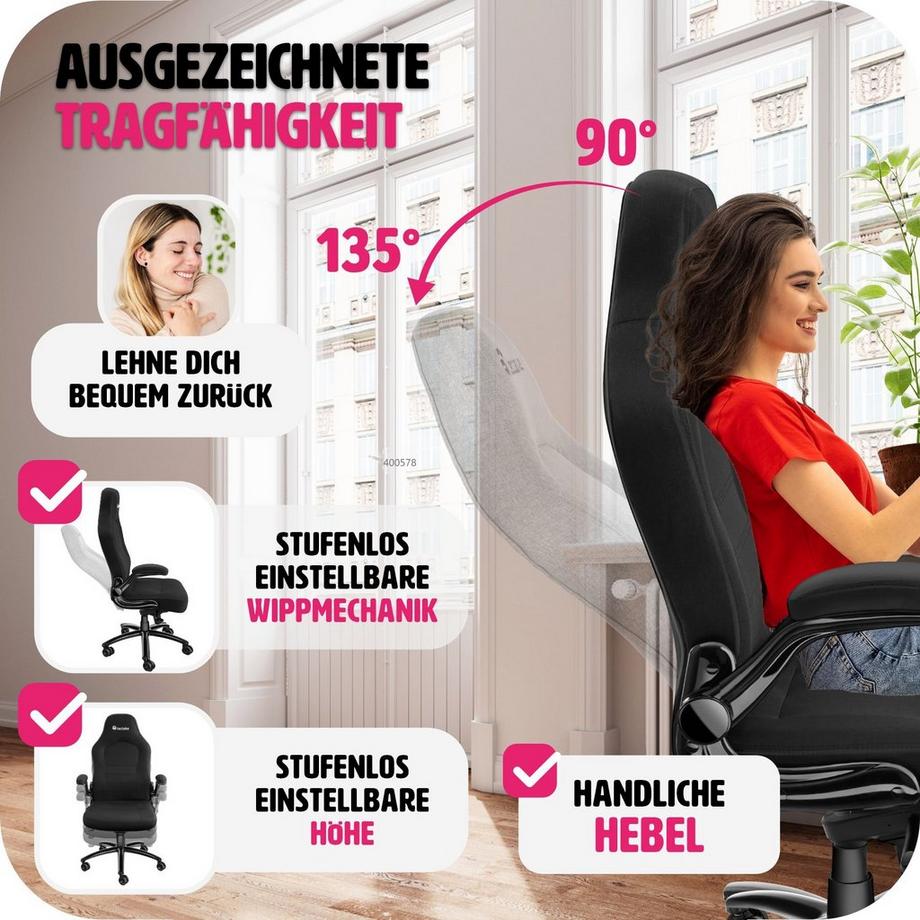 Tectake Bürostuhl Springsteen ergonomische Form dicke Polsterung  
