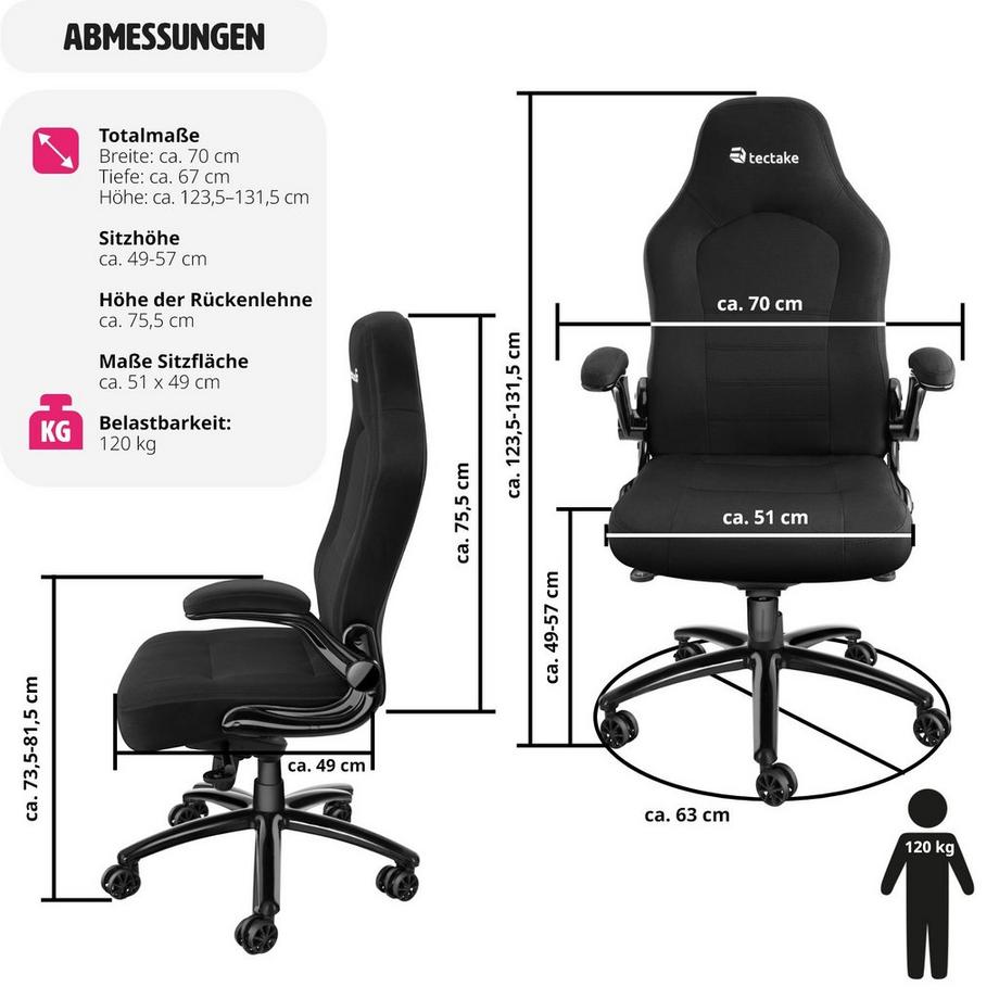 Tectake Bürostuhl Springsteen ergonomische Form dicke Polsterung  