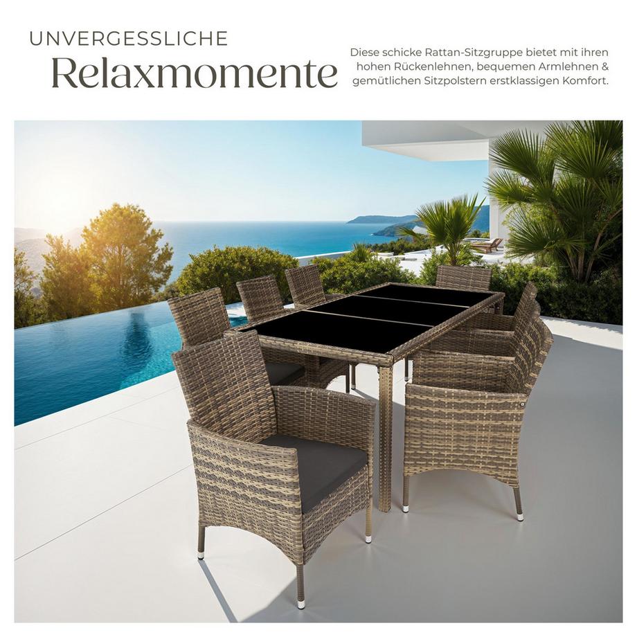 Tectake Rattan Sitzgruppe Almansa für 8 Personen widerstandsfähig  