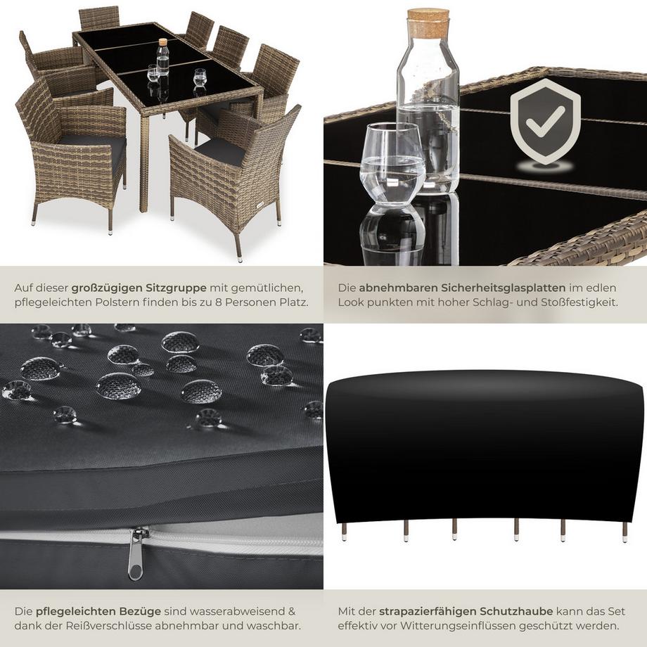 Tectake Rattan Sitzgruppe Almansa für 8 Personen widerstandsfähig  